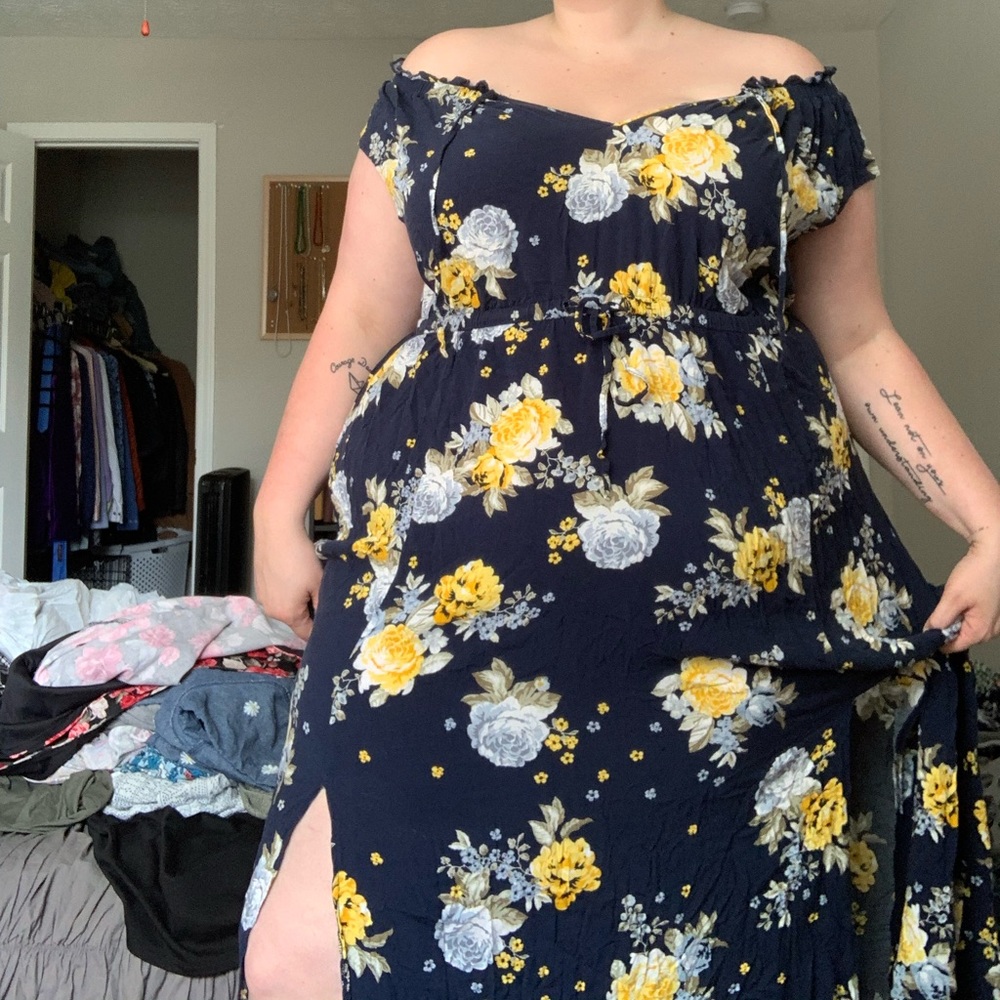 Navy and yellow dress